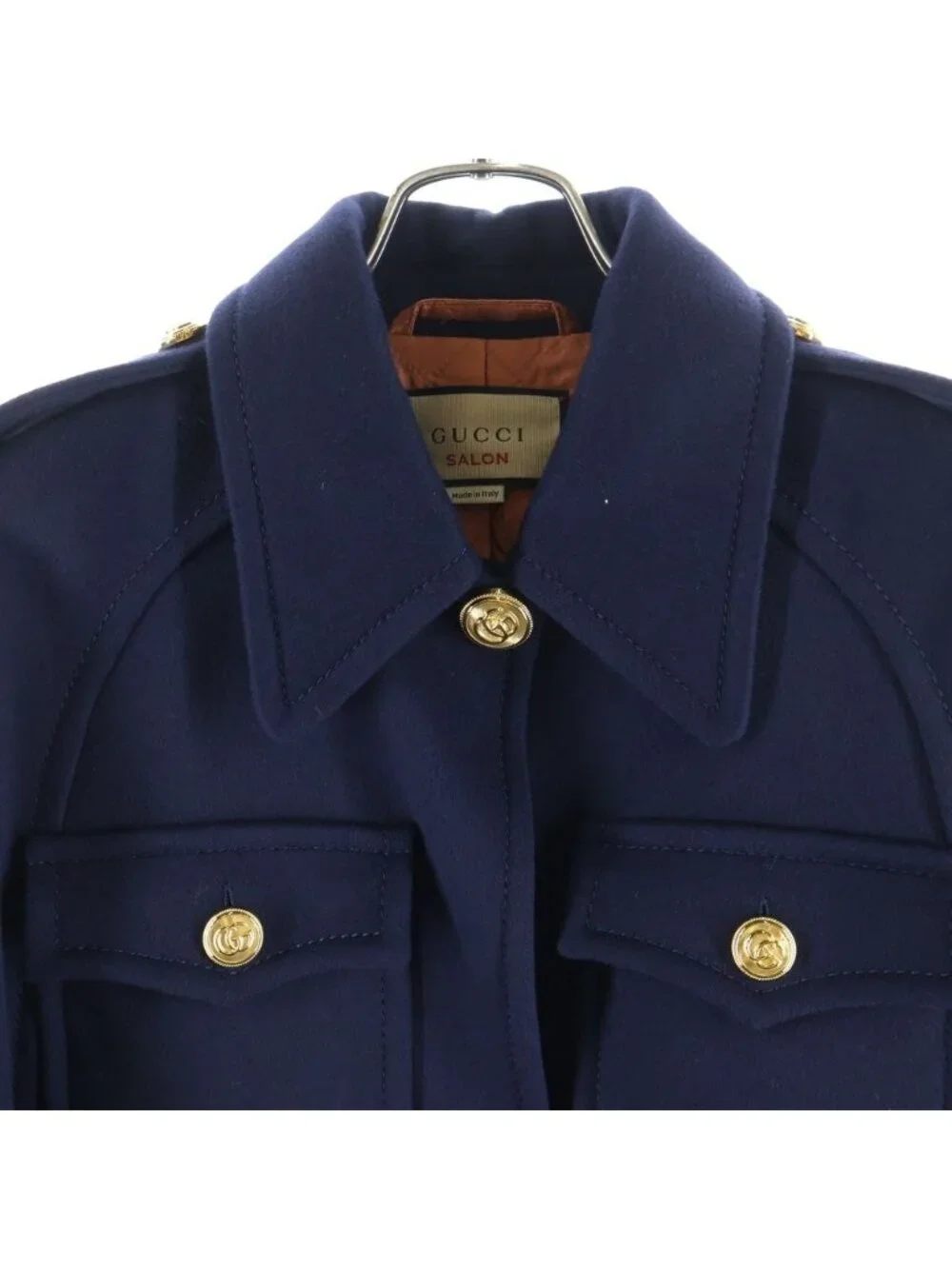 Gucci Wool Cape Coat Long Navy 46